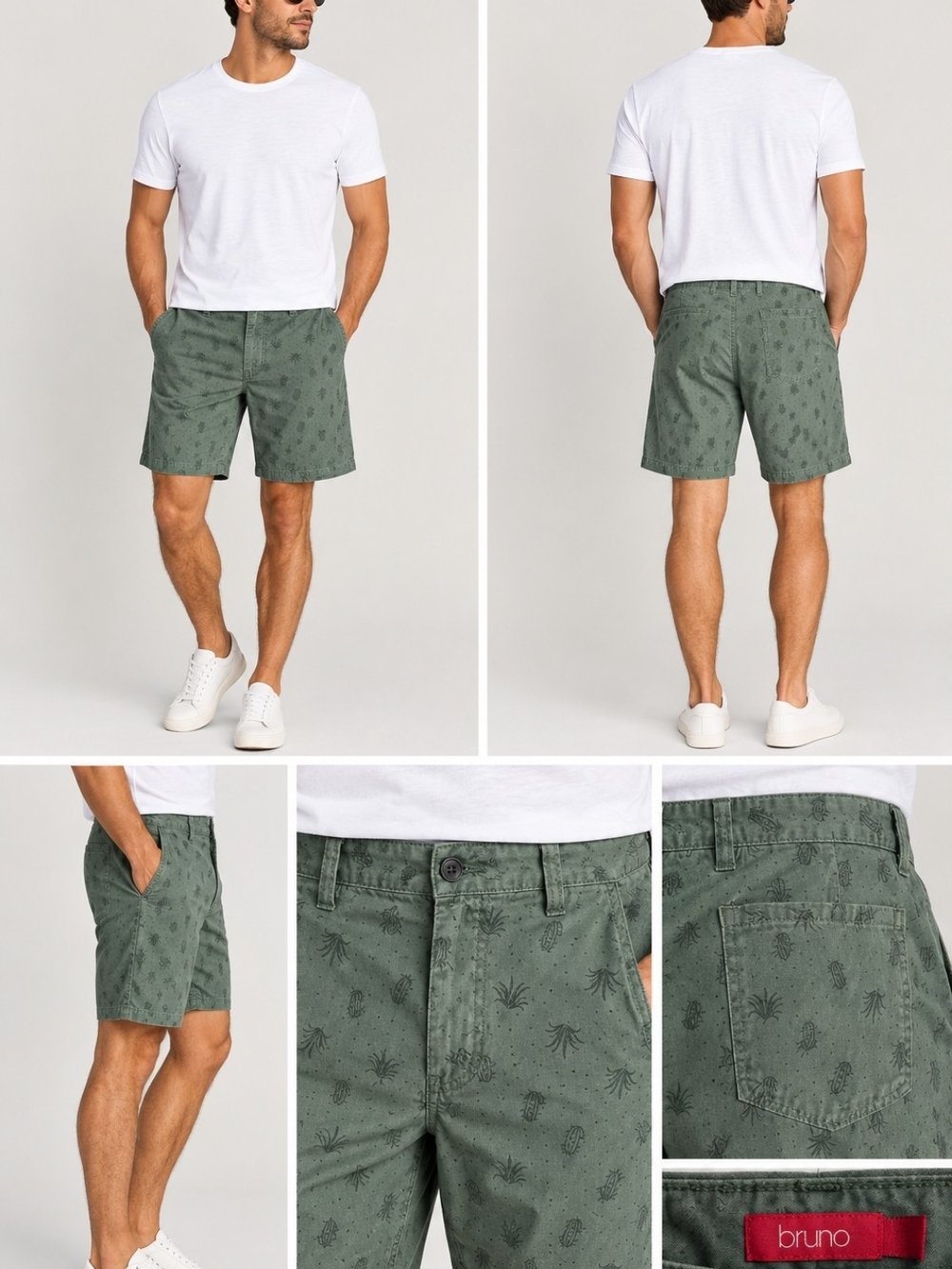 Bruno Men's Olive Green Printed Flat Front Shorts